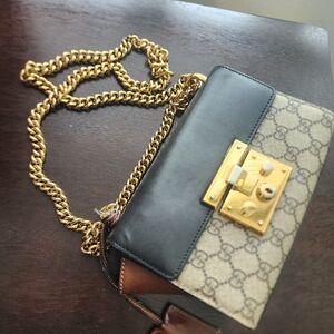 Gucci Black and Gold Chain Shoulder Bag